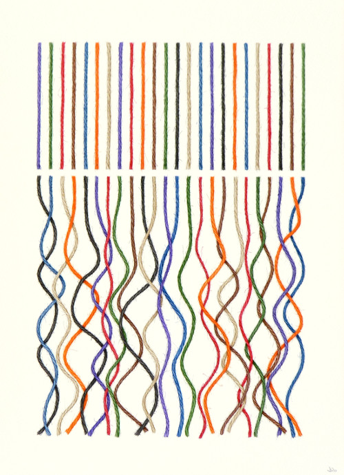 Drawing with String - Comb<br>(38 x 28 cm)  water colour