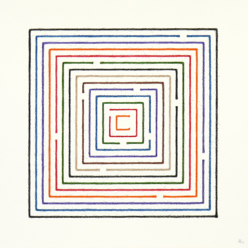 Drawing with String - Maze<br>(38 x 38 cm) water colour